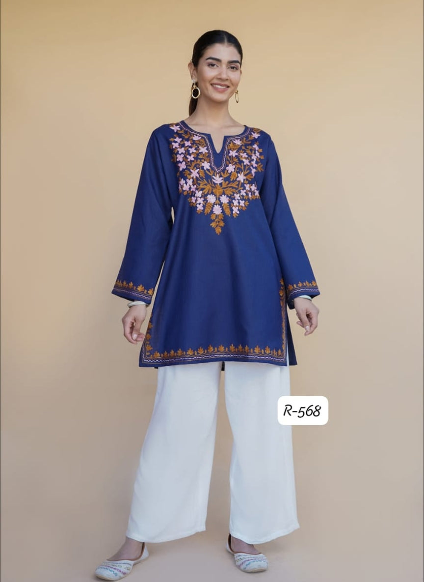 Authentic Kashmiri Handwork Aari Embroidery Short Kurti