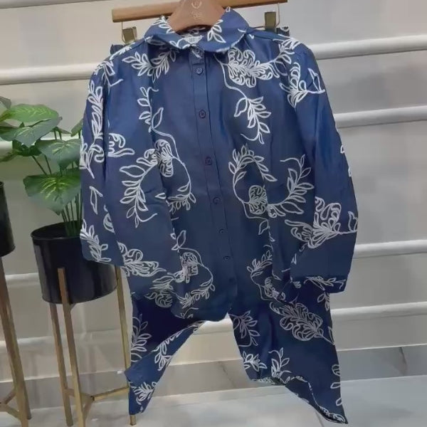 Adorned Affair: Embroidered Denim Cotton Coordset