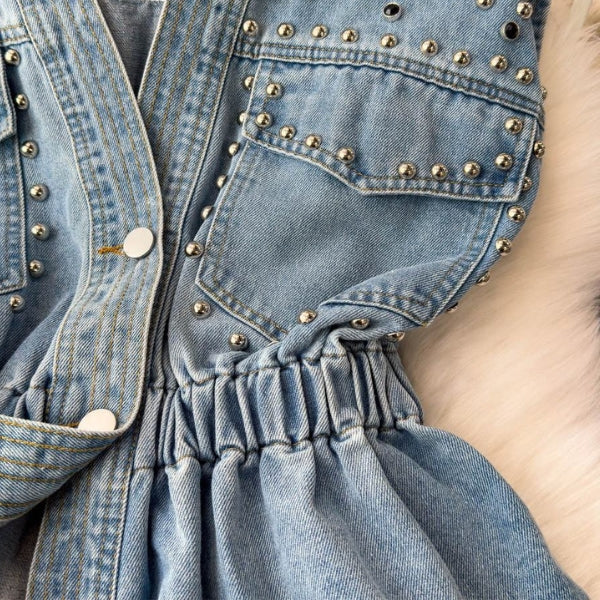 Studded Elegance Denim Vest