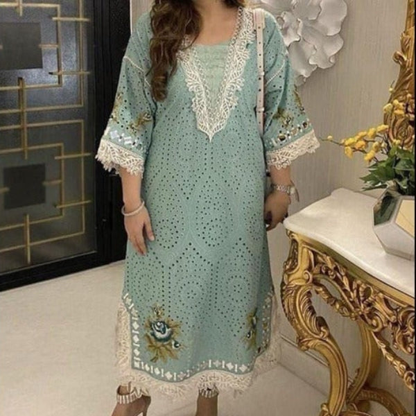 Awadhi Elegance: Hakoba Chikan Cotton Indo-Western Coordset
