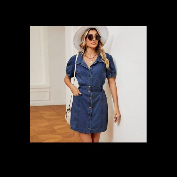 Denim Chic Puff Dress