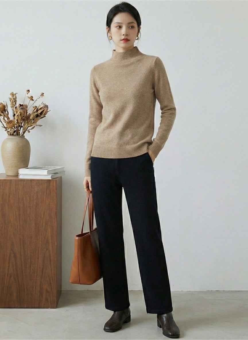 High-Neck Fleece Lined Woolen Sweater | Cozy Pullover cardigan