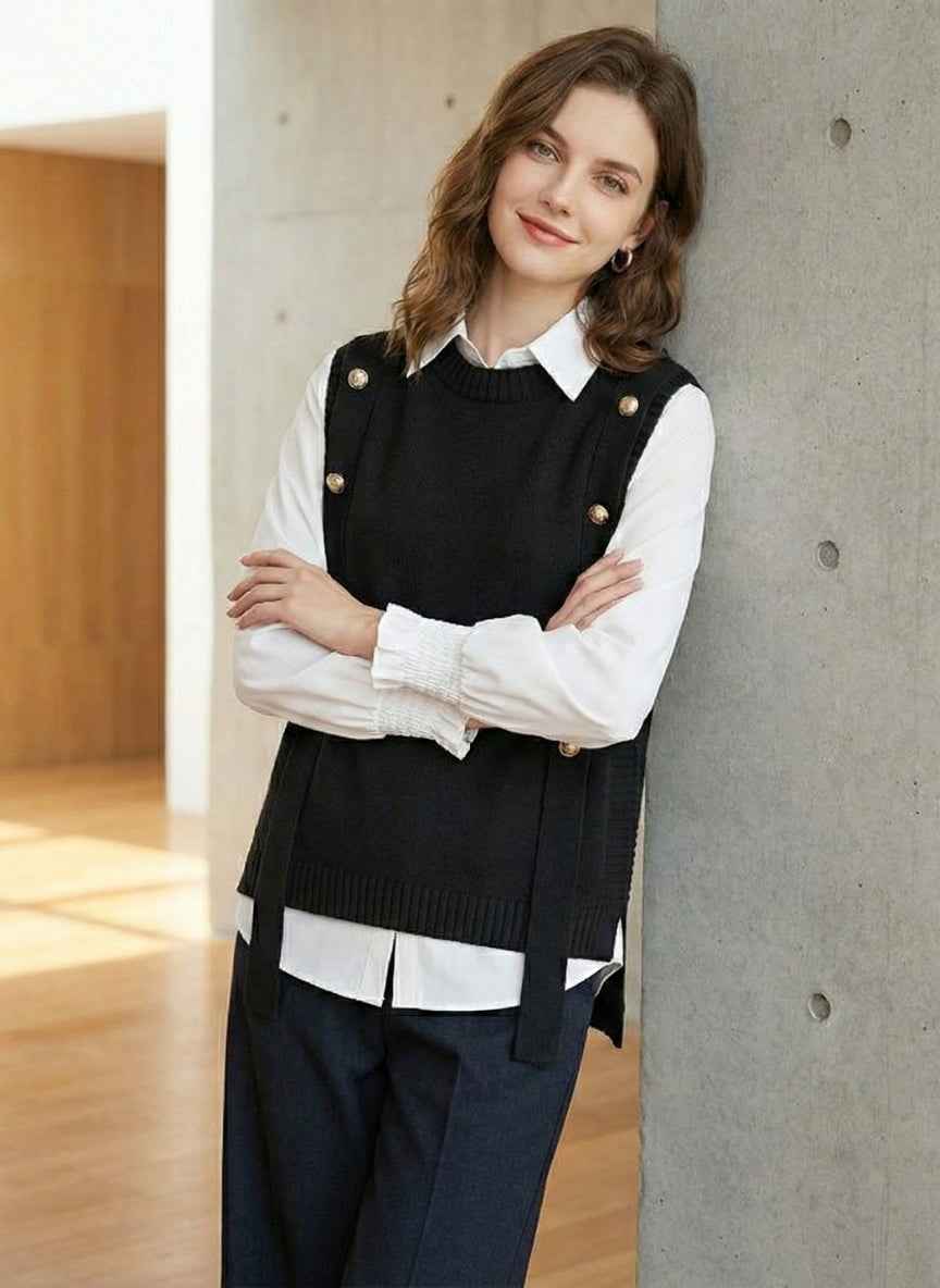 Ivy Luxury 2-Piece Pullover Set | Woolen Vest & White Shirt Combo