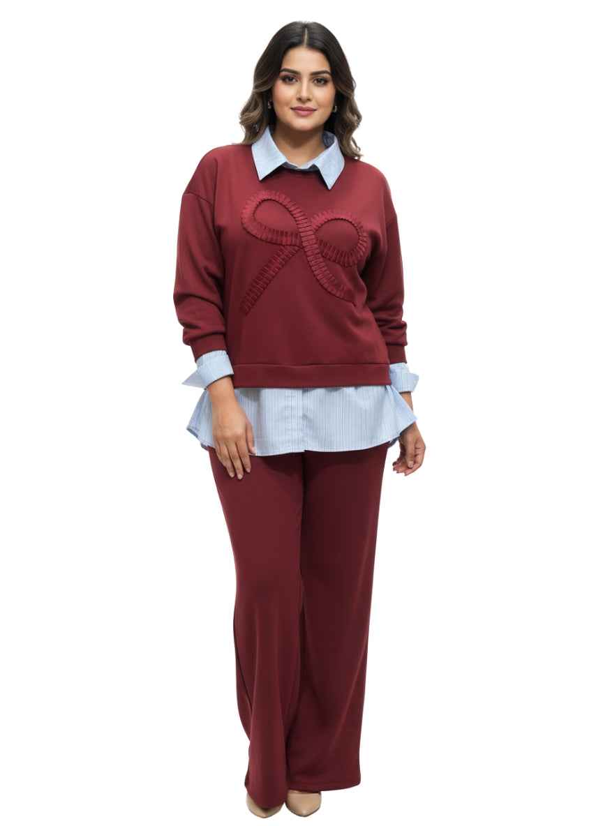 Preppy Layered-Look Sweatshirt & Pants Set | Imported