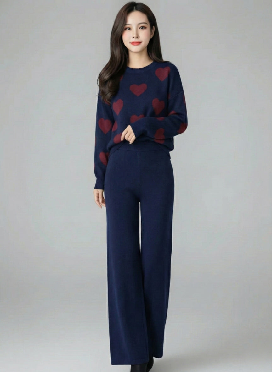 Heart Knit Co-ord Set | Woollen Pullover & Pants