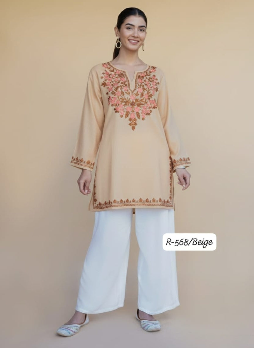 Authentic Kashmiri Handwork Aari Embroidery Short Kurti