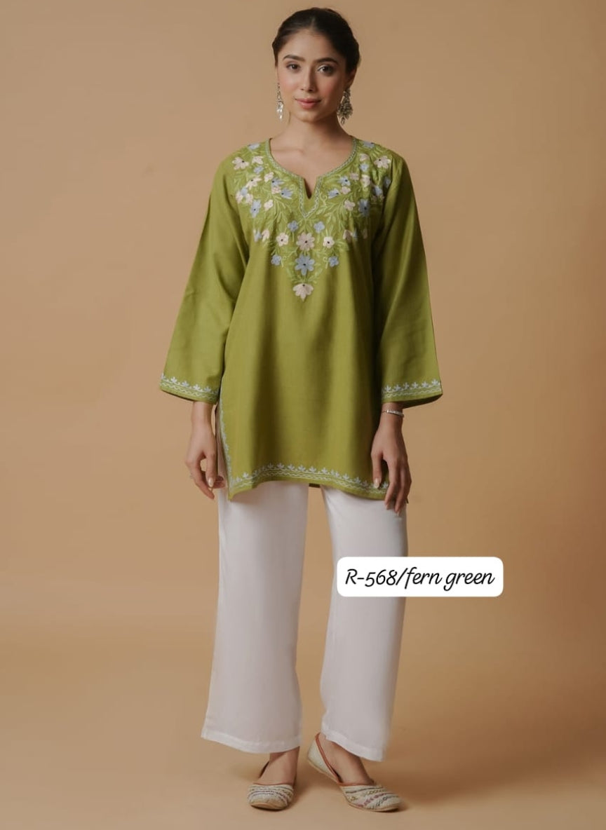 Authentic Kashmiri Handwork Aari Embroidery Short Kurti