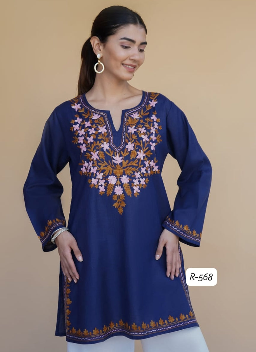 Authentic Kashmiri Handwork Aari Embroidery Short Kurti