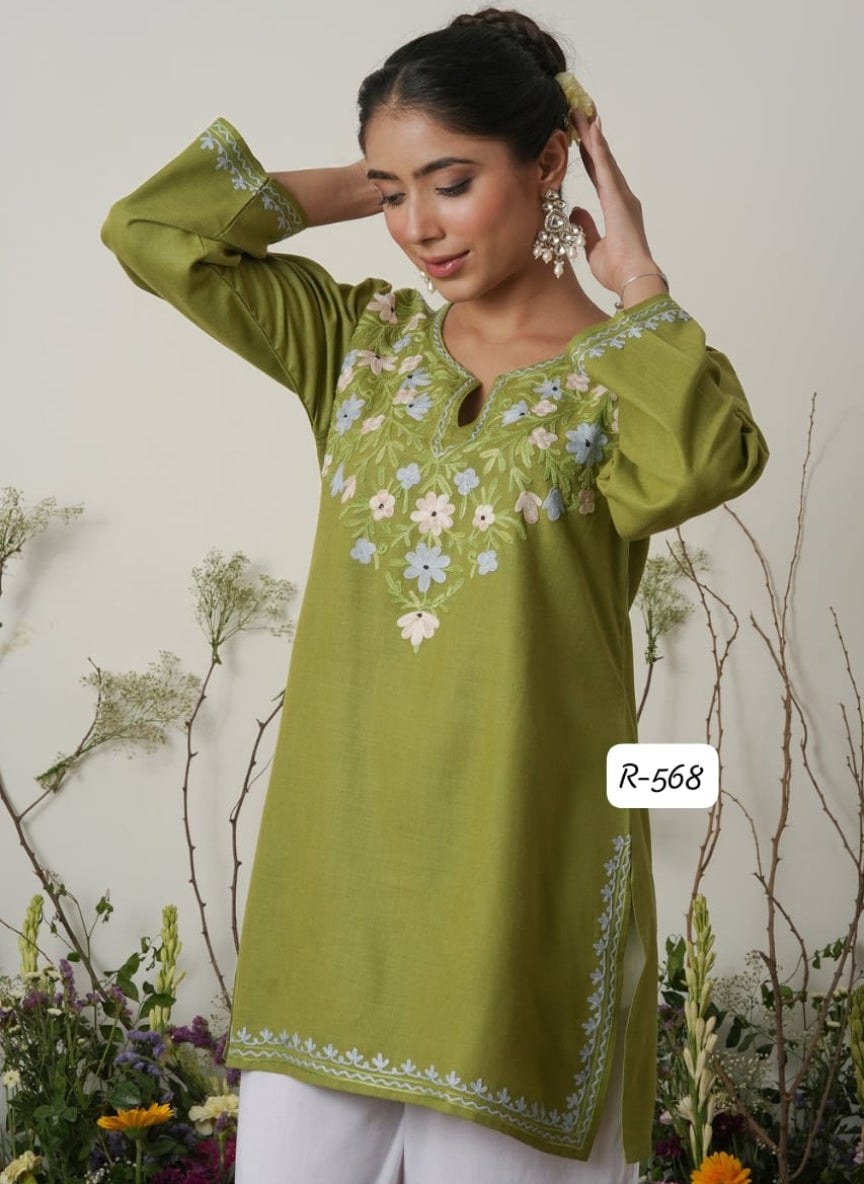 Authentic Kashmiri Handwork Aari Embroidery Short Kurti