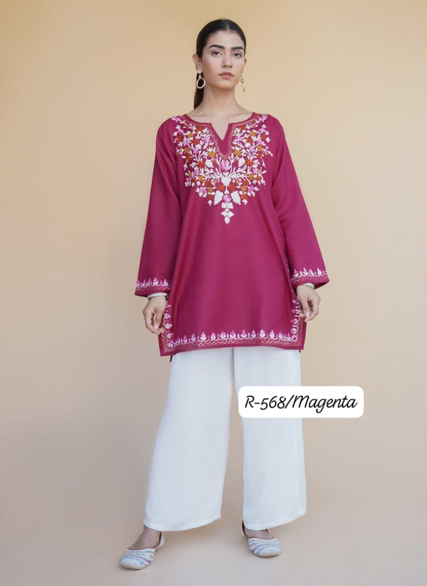 Authentic Kashmiri Handwork Aari Embroidery Short Kurti