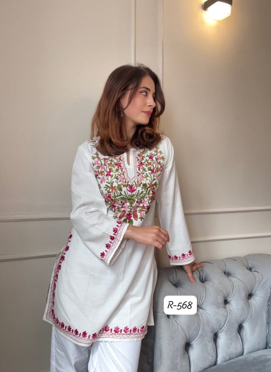 Authentic Kashmiri Handwork Aari Embroidery Short Kurti