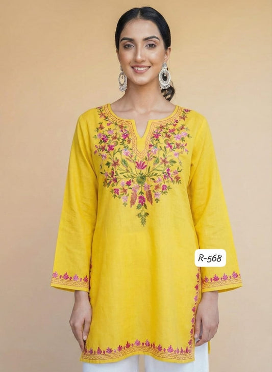 Authentic Kashmiri Handwork Aari Embroidery Short Kurti