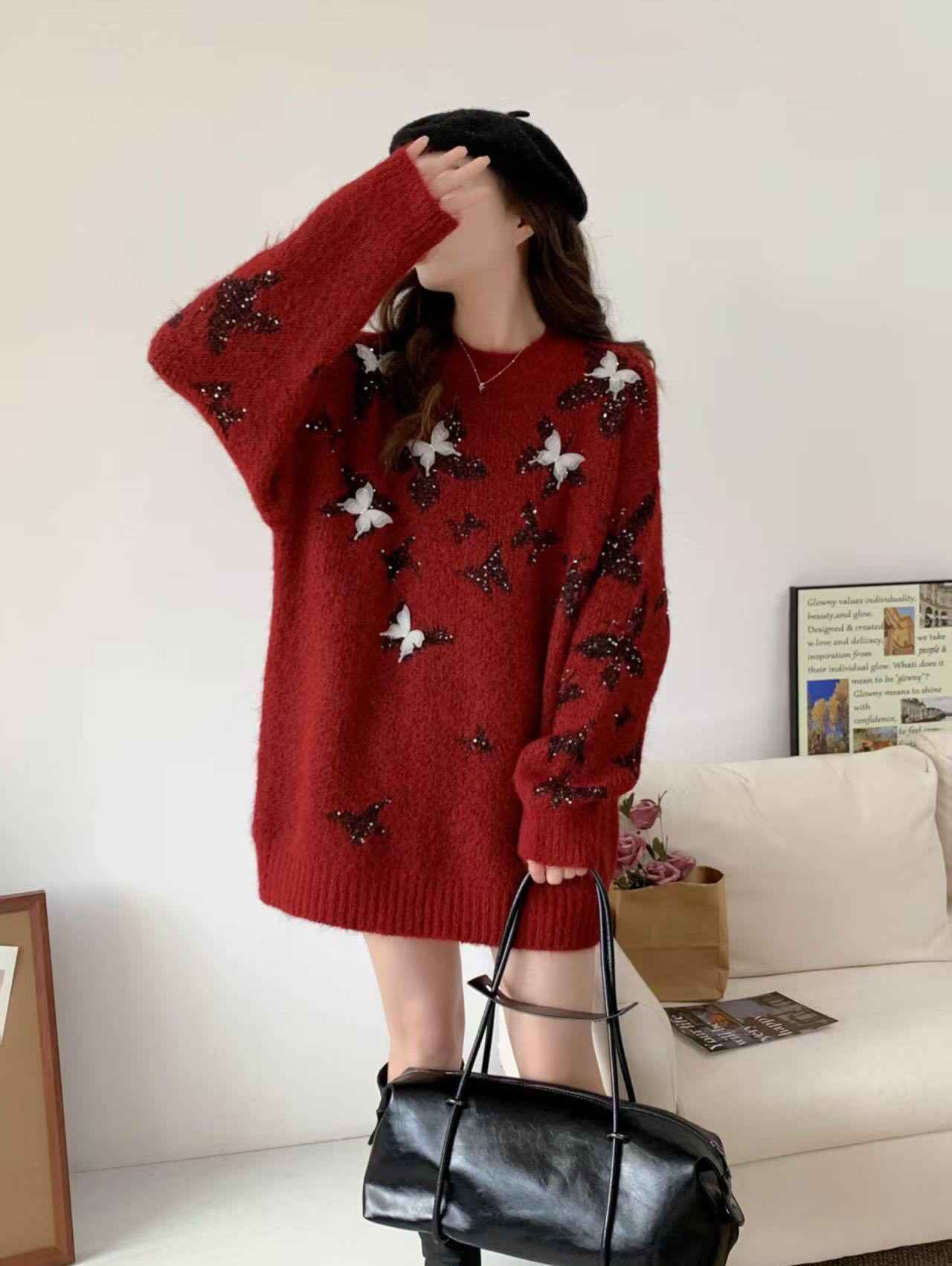 Trendy Butterfly Knit Sweater - Oversized Winter Pullover for Women