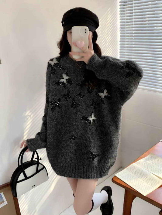 Trendy Butterfly Knit Sweater - Oversized Winter Pullover for Women