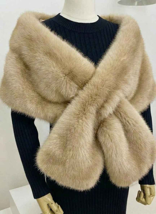 Luxurious Faux Fur Cape | Elegant Cross-Over Winter Shawl