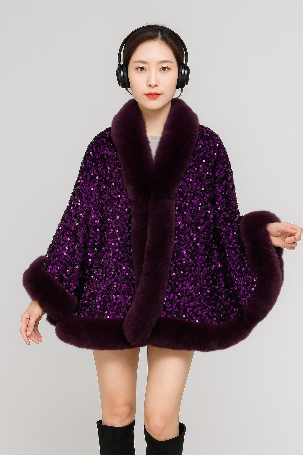 Luxe Sequin Cape with Faux Fur Trim | Evening & Party Poncho