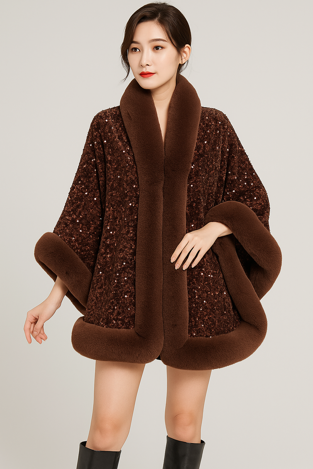 Luxe Sequin Cape with Faux Fur Trim | Evening & Party Poncho
