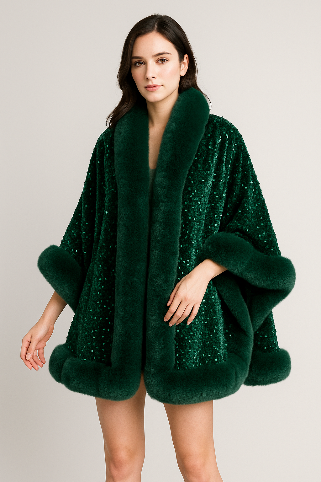 Luxe Sequin Cape with Faux Fur Trim | Evening & Party Poncho