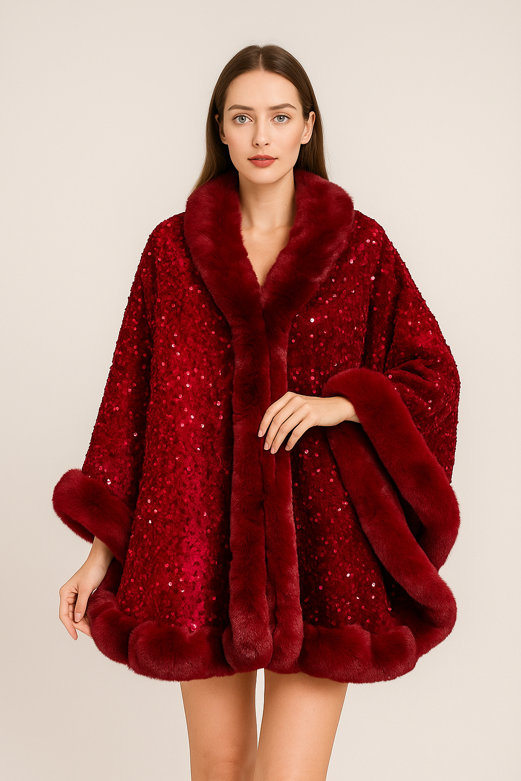 Luxe Sequin Cape with Faux Fur Trim | Evening & Party Poncho