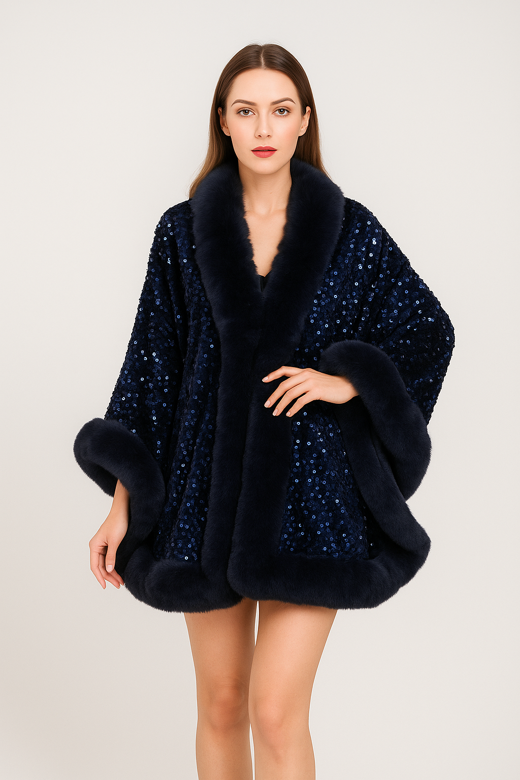 Luxe Sequin Cape with Faux Fur Trim | Evening & Party Poncho