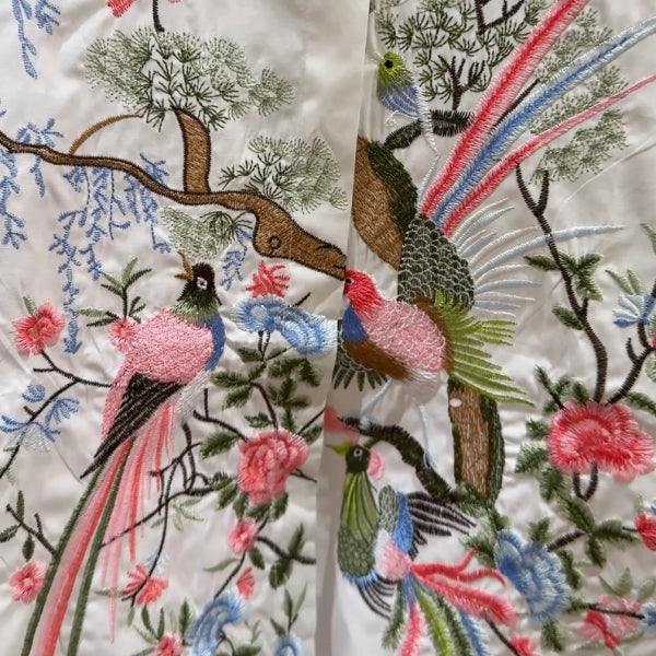 Chic Aviary Delight: Embroidered Aviary Cotton Shirt