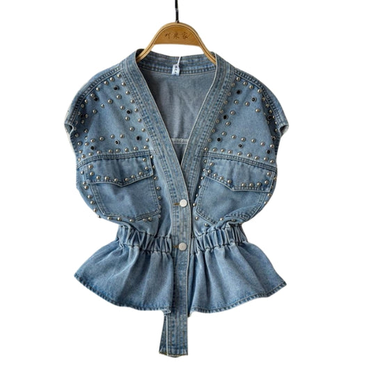 Studded Elegance Denim Vest