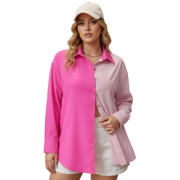 Vivid Fusion: Dual Tone Cotton Shirt for Women (Pink)