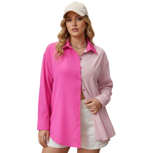 Vivid Fusion: Dual Tone Cotton Shirt for Women (Pink)