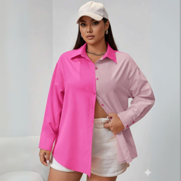 Vivid Fusion: Dual Tone Cotton Shirt for Women (Pink)