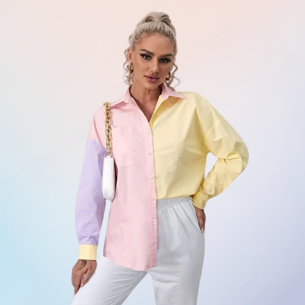 Vivid Fusion: Dual Tone Cotton Shirt for Women (Pink)