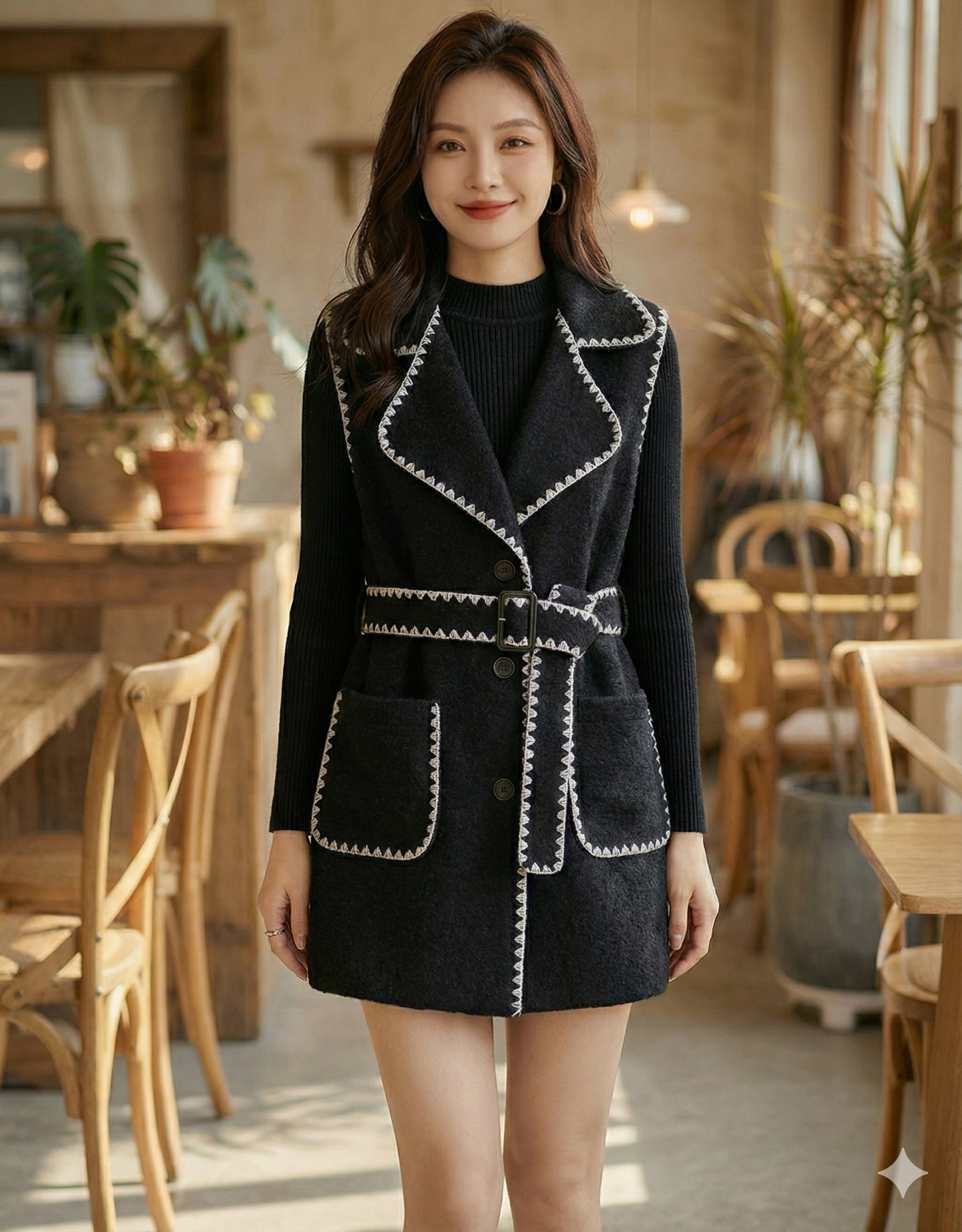 Imported Woolen Vest Dress with Inner Top | 2-Piece Set with Contrast Stitch