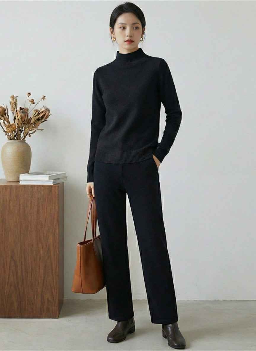 High-Neck Fleece Lined Woolen Sweater | Cozy Pullover cardigan