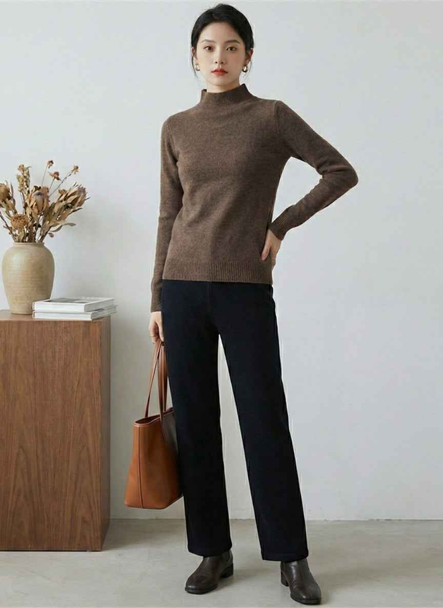 High-Neck Fleece Lined Woolen Sweater | Cozy Pullover cardigan