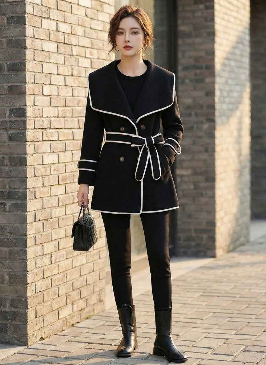 Luxury Imported Blazer with White Piping - Winter Coat for Women