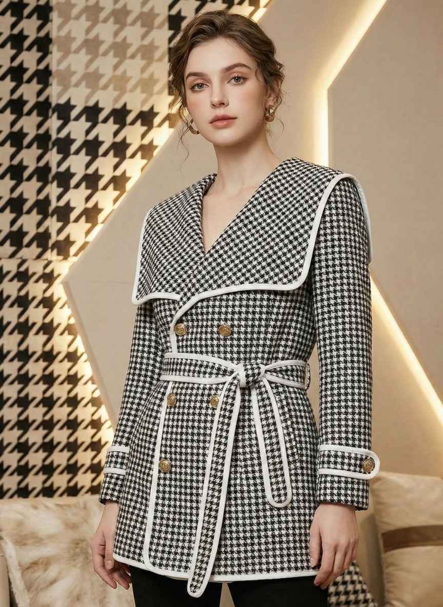 Luxury Imported Blazer with White Piping - Winter Coat for Women