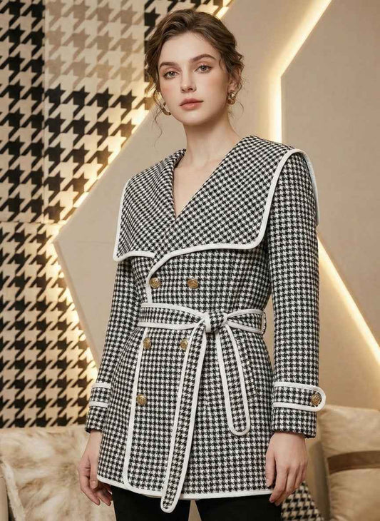 Luxury Imported Blazer with White Piping - Winter Coat for Women