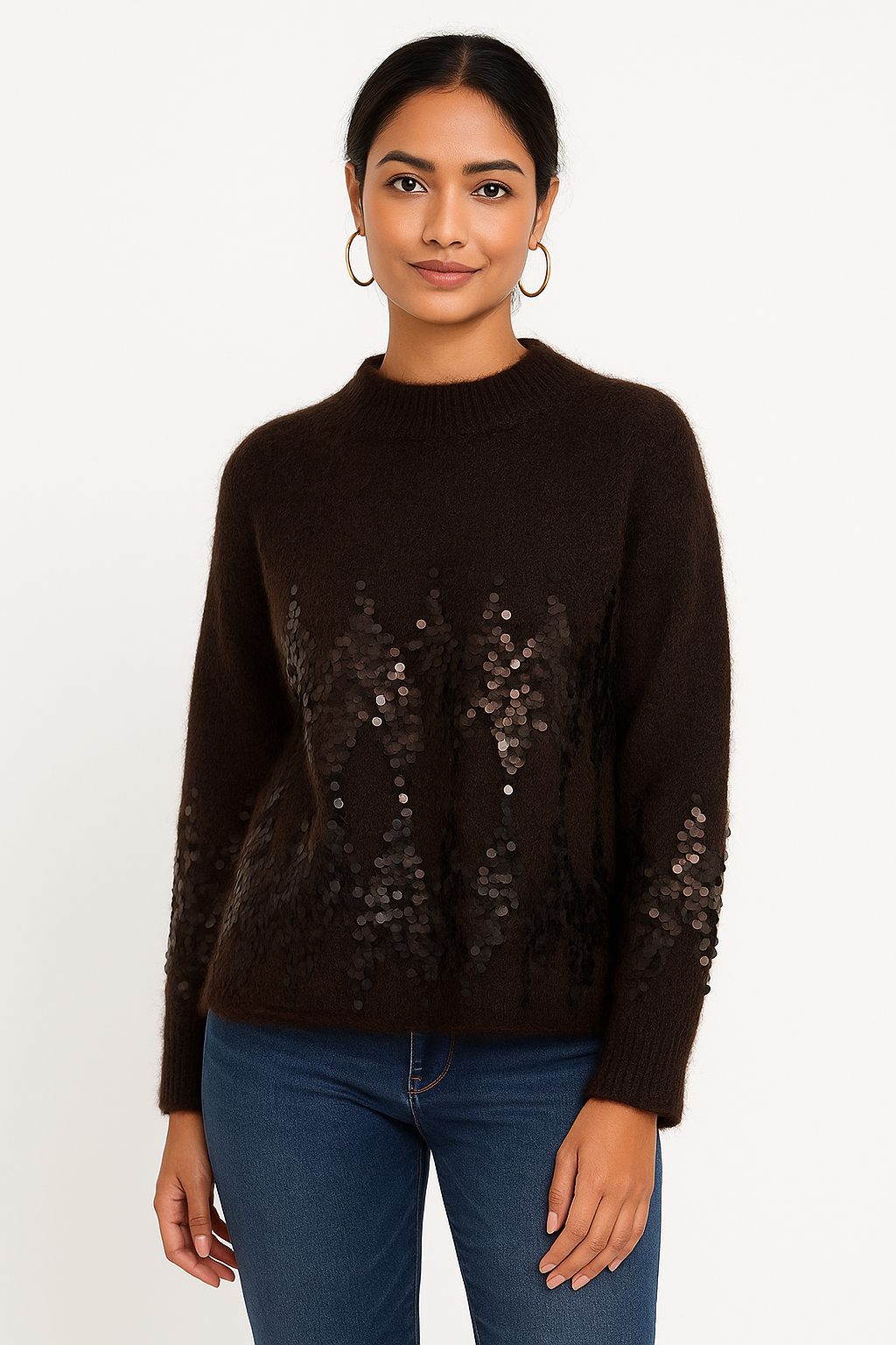 Sequin Embellished Korean-Style Sweater | Fuzzy Knit Pullover