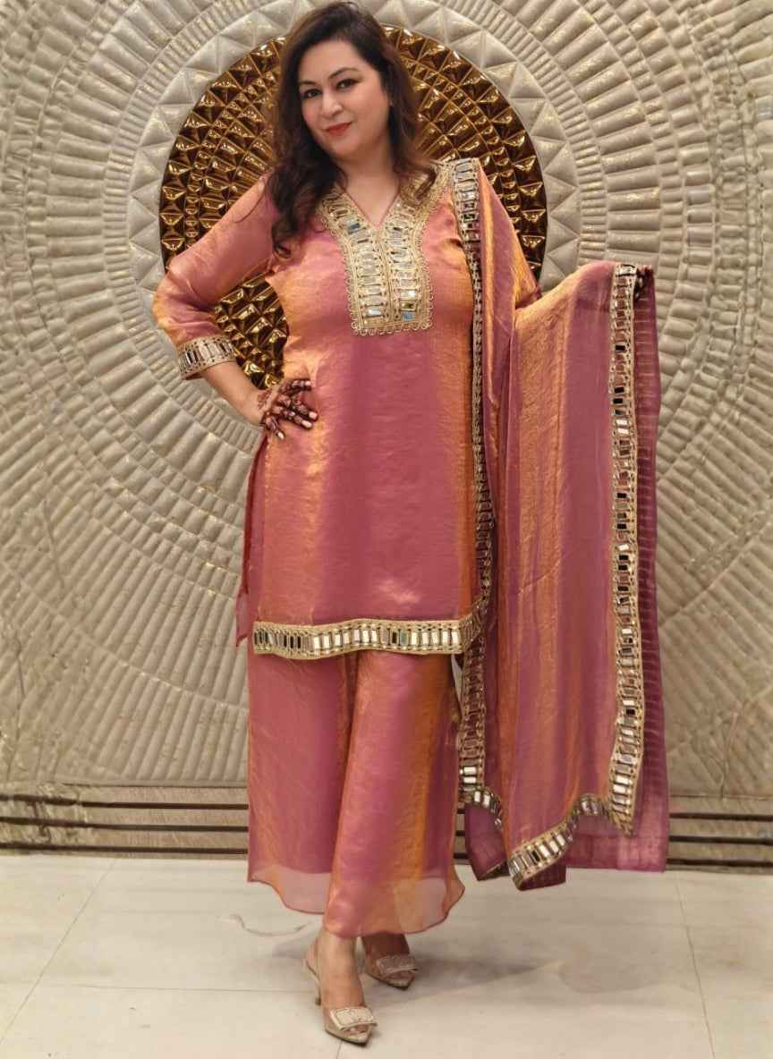 Premium Silk Mirror Work 3-Piece Suit Set | Wedding Vibes Collection