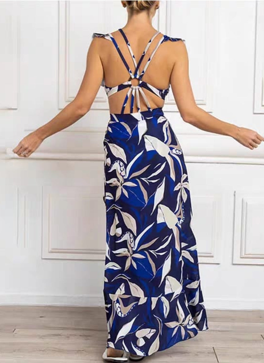 Luxury Tropical Floral Ruffle Swimwear Set | Cut-Out Monokini & Wrap Skirt