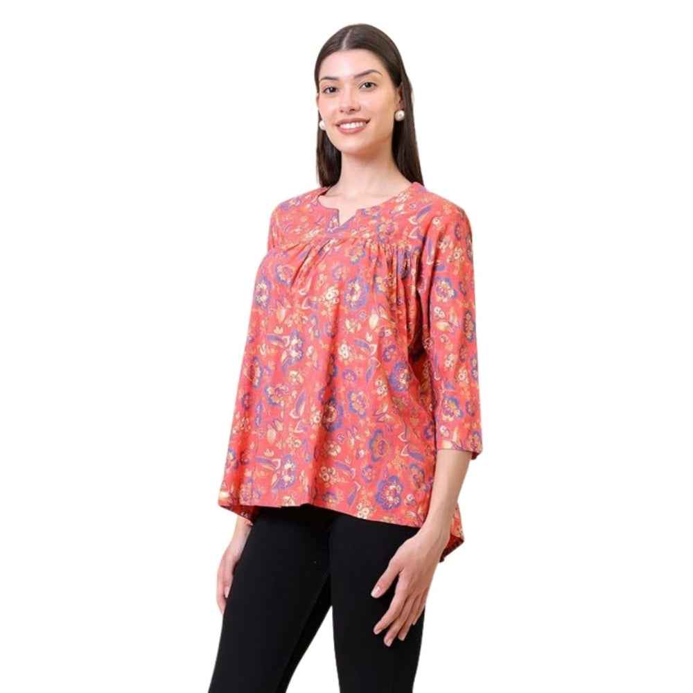 Women Floral print cotton Flared Kurta (Pink)