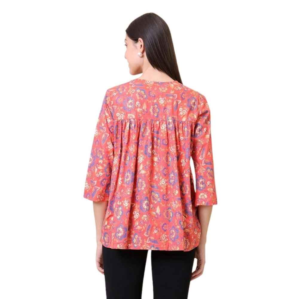 Women Floral print cotton Flared Kurta (Pink)