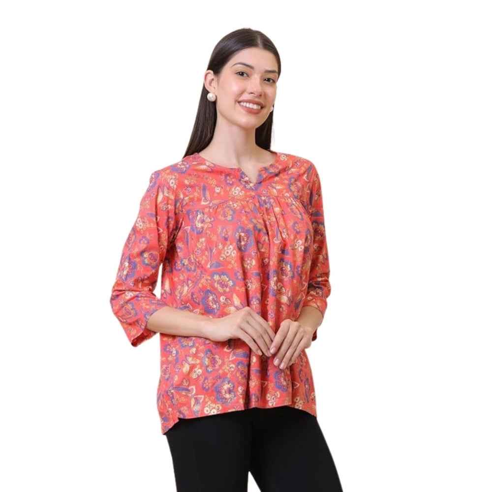Women Floral print cotton Flared Kurta (Pink)