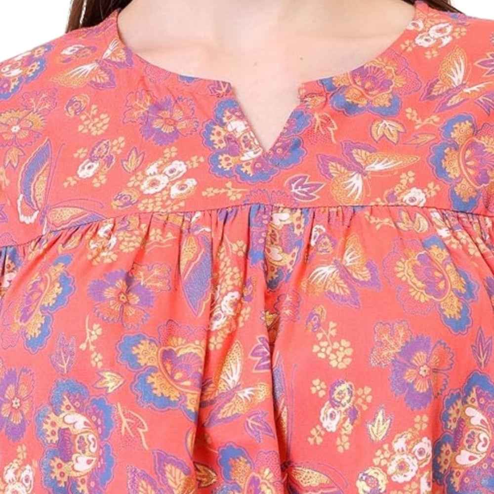 Women Floral print cotton Flared Kurta (Pink)