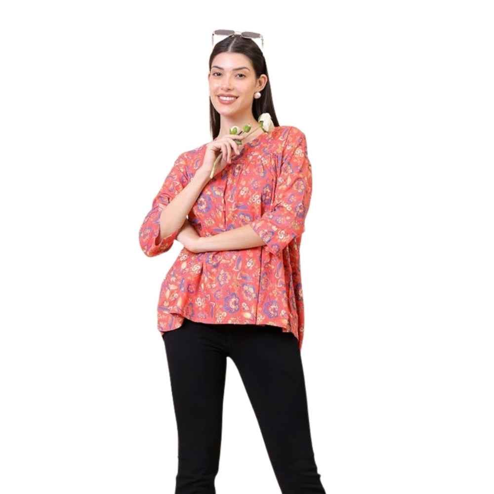 Women Floral print cotton Flared Kurta (Pink)