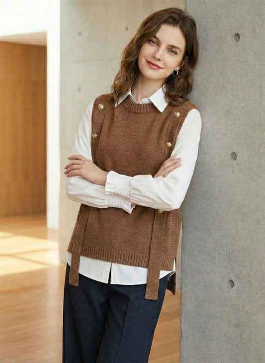 Ivy Luxury 2-Piece Pullover Set | Woolen Vest & White Shirt Combo