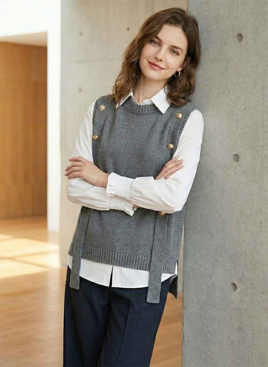 Ivy Luxury 2-Piece Pullover Set | Woolen Vest & White Shirt Combo