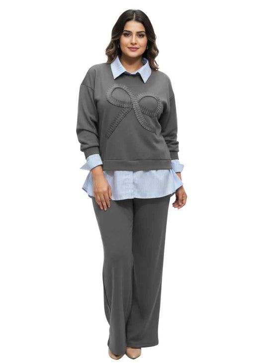 Preppy Layered-Look Sweatshirt & Pants Set | Imported