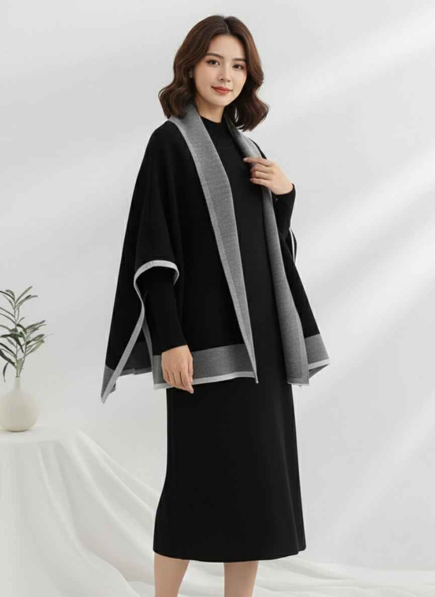 Elegant Knit Midi Dress with Matching Shawl