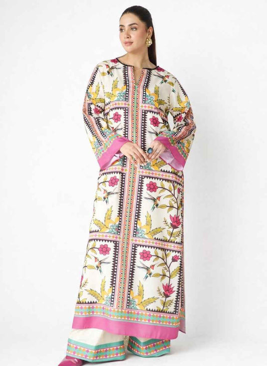 Luxurious Satin Geometric & Floral Print Co-ord Set | Tunic & Wide-Leg Pants