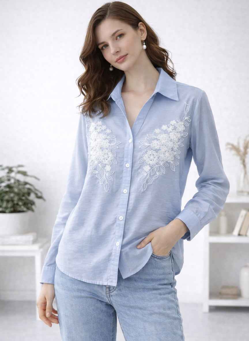 Sophie Luxury Designer Embroidered Shirt | Soft Cotton Blend
